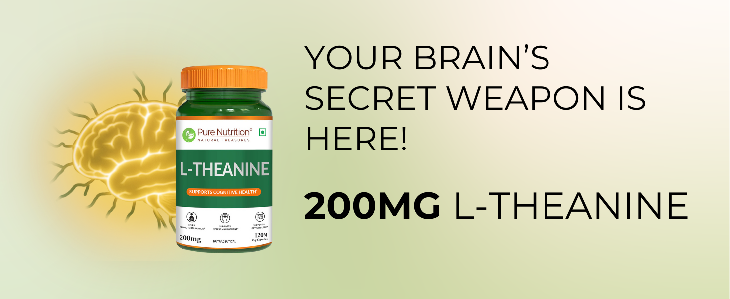 Pure Nutrition L-Theanine 200mg – 120 Veg Capsules | L Theanine Supplement | Supports Stress Relief, Anxiety Reduction & Cognitive Health | Promotes Relaxation & Brain Function