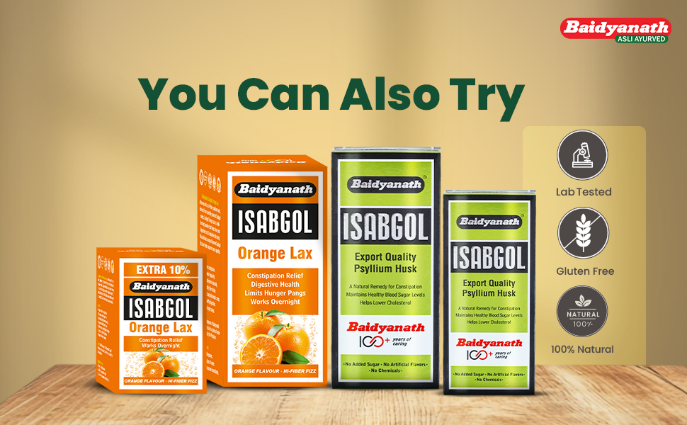 Baidyanath Isabgol Psyllium Husk Orange Lax Powder| Tasty Natural Fibre Laxative for Constipation Relief & Digestion | Effervescent, Gluten - 110 g
