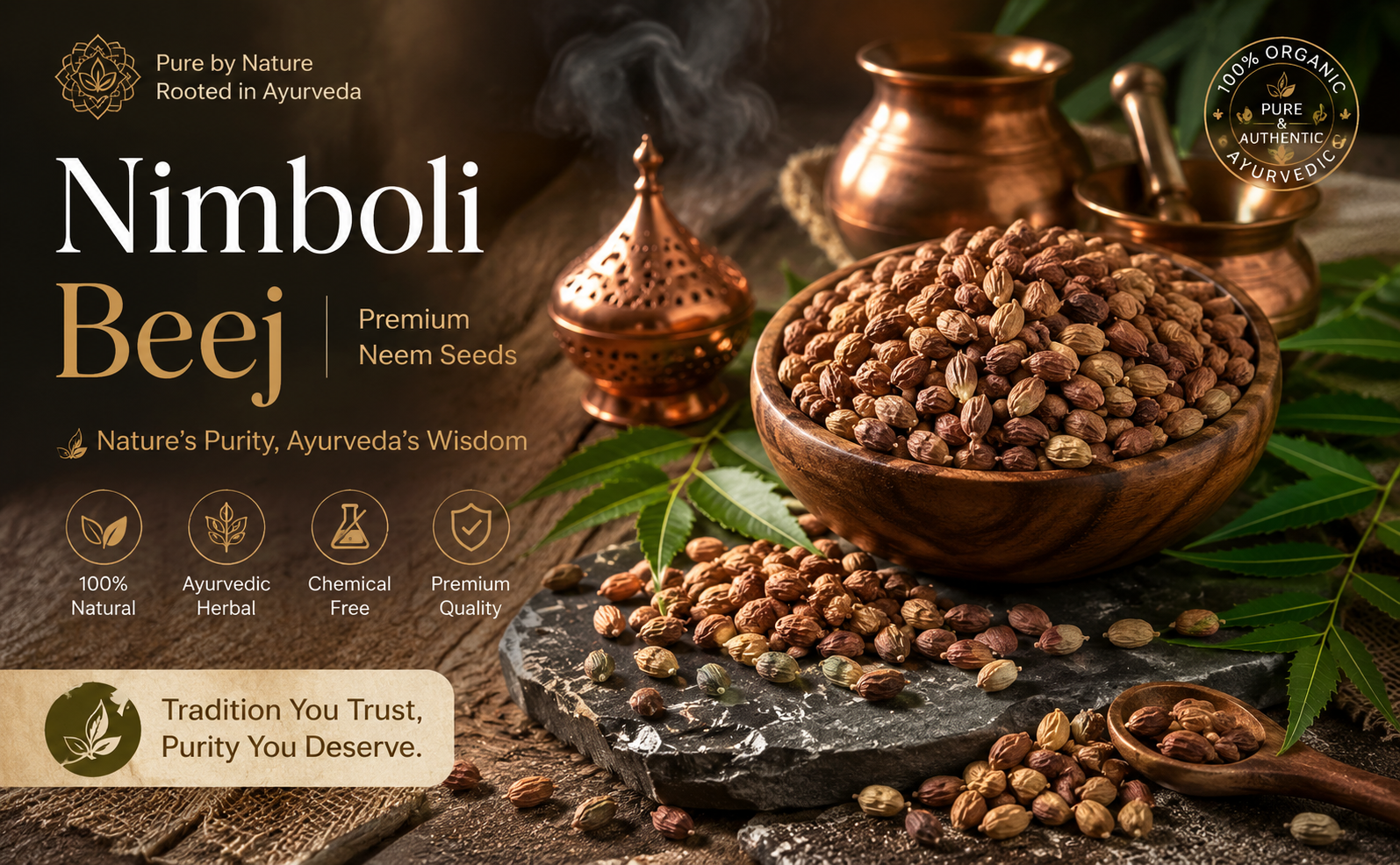 Neem Seeds (Nimboli), Azadirachta indica, Natural Ayurvedic Herb, for Skin, Hair, Blood Purification and Immunity (50 g)