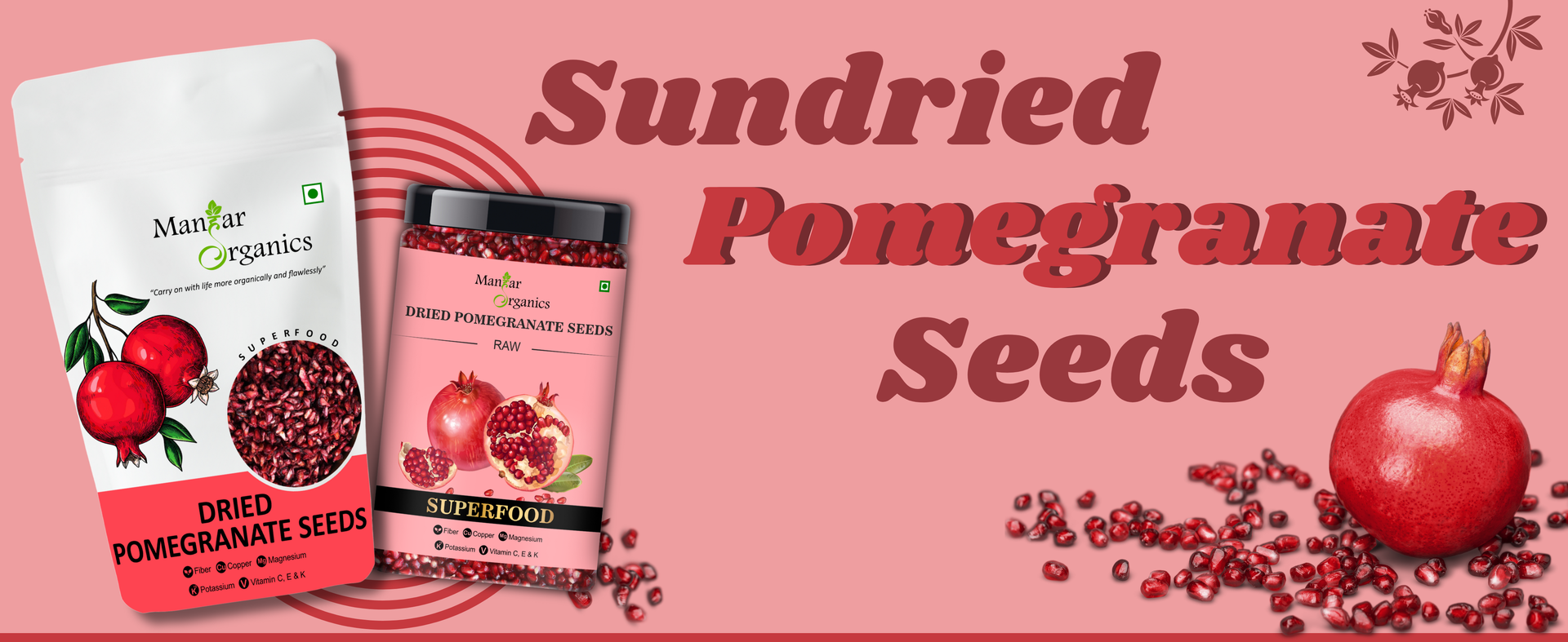 ManHar Organics Dried Pomegranate Seeds (Anardana) 1kg | Natural Sun-Dried Anar Dana Seeds | Whole Dry Pomegranate Seeds | Tangy Flavor for Chutneys, Curries & Spice Blends
