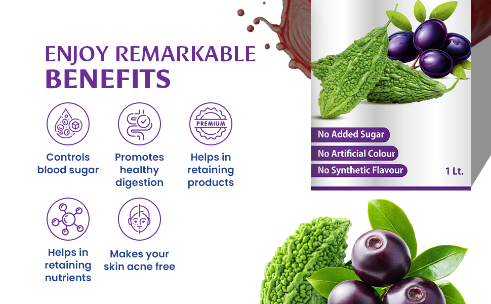 Baidyanath Premium Karela Jamun Juice - 1L | Supports Healthy Blood Sugar Levels Naturally |