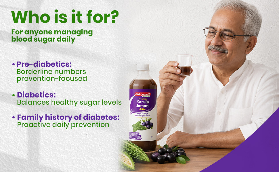 Baidyanath Premium Karela Jamun Juice - 1L (Pack of 2) | Supports Healthy Blood Sugar Levels Naturally |