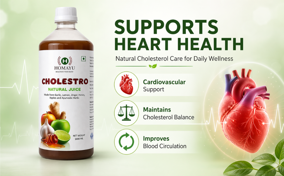 HOMAYU Cholestro Cholesterol Care Natural Juice | Herbal Food Supplement | Supports Heart Health & Healthy Cholesterol Levels | Daily Wellness Drink
