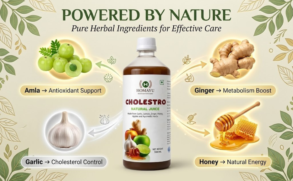 HOMAYU Cholestro Cholesterol Care Natural Juice | Herbal Food Supplement | Supports Heart Health & Healthy Cholesterol Levels | Daily Wellness Drink