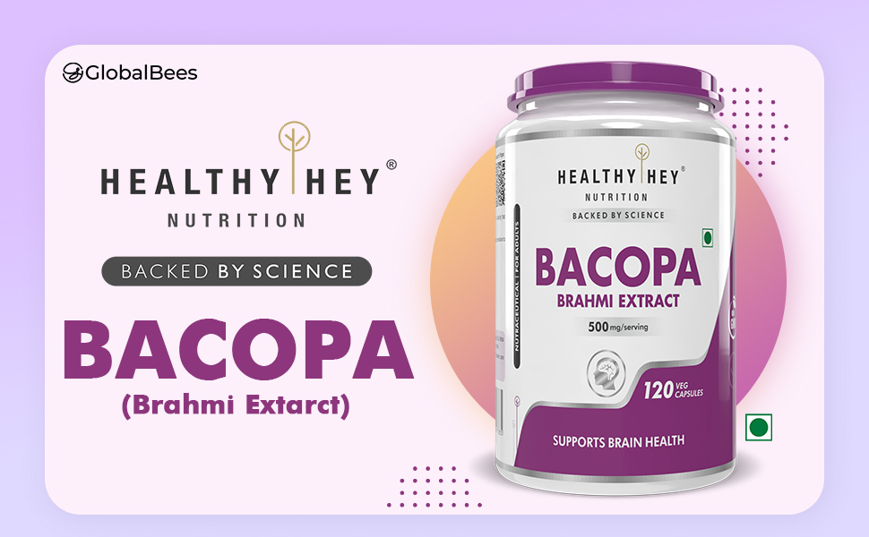 HealthyHey Nutrition Brahmi - Bacopa Monnieri Support Memory and Brain Health - 120 Veg Capsules