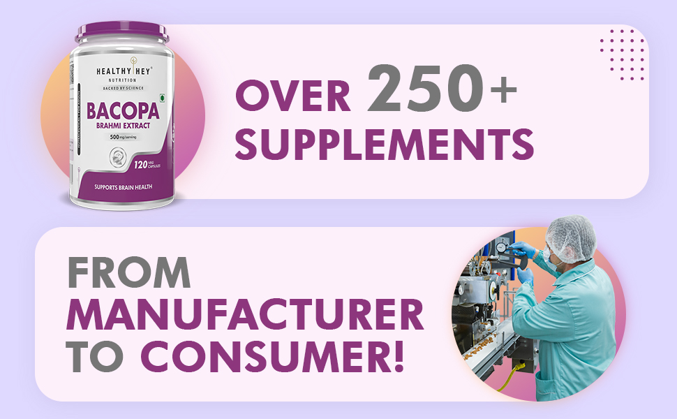 HealthyHey Nutrition Brahmi - Bacopa Monnieri Support Memory and Brain Health - 120 Veg Capsules