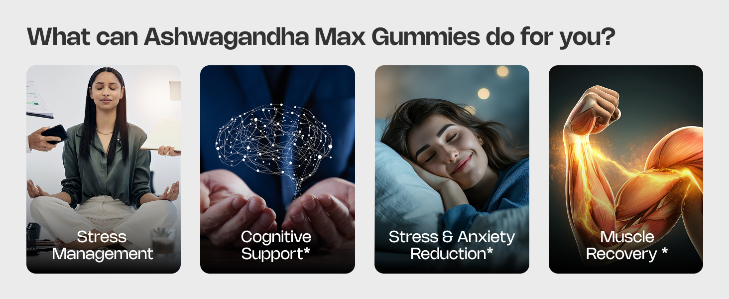 Nutriburst Ashwagandha Max 500mg Gummies for Stress and Anxiety Relief | Vigour, Energy, Power & Stamina | Relax Refresh Mind & Body | Guava Flavor Gummies, No added sugar| 30 Gummy