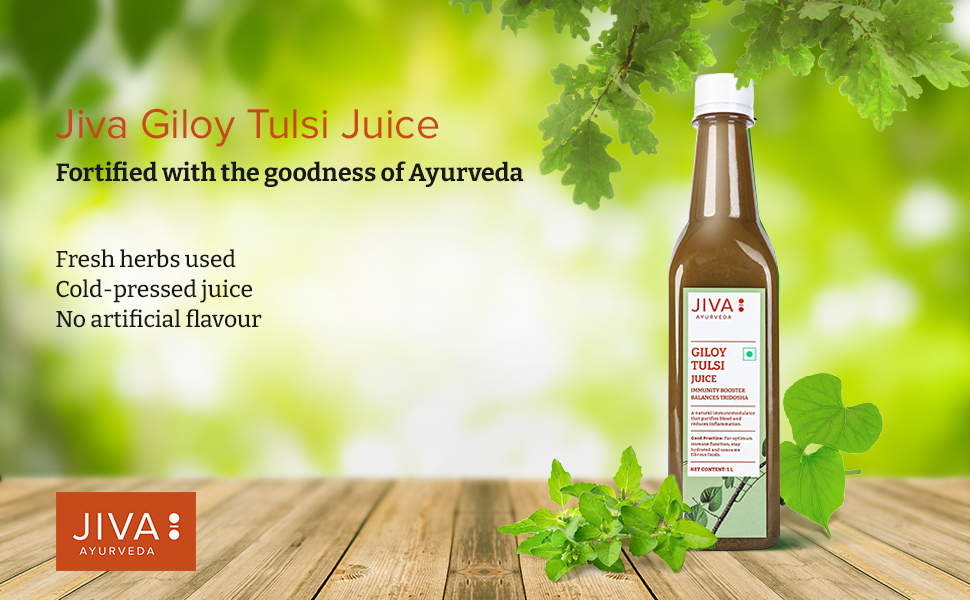 Jiva Giloy Tulsi Juice - 1Liter (Pack of 2) | 100% Pure & Natural | Immunity Booster | Help to Purifies Blood