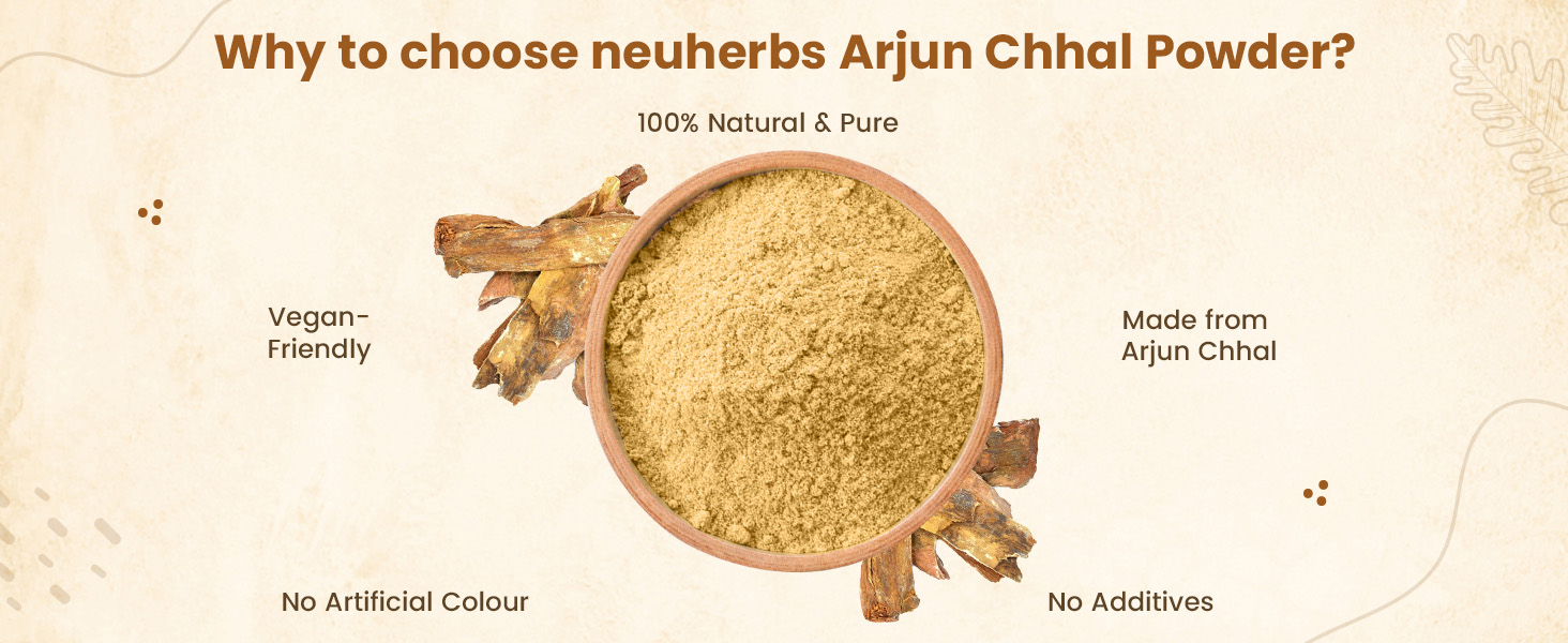 Neuherbs Arjun Chhal Powder 200g | Arjuna Bark Powder for Heart & Cardiovascular Wellness | Ayurvedic Herbal Supplement Rich in Antioxidants | 100% Pure & Natural