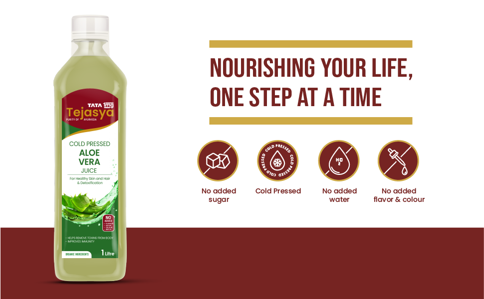 Tata 1mg Tejasya Aloevera Juice Hydrates Skin, Maintains Blood Sugar Levels, Promotes Digestion (Pack of 1)