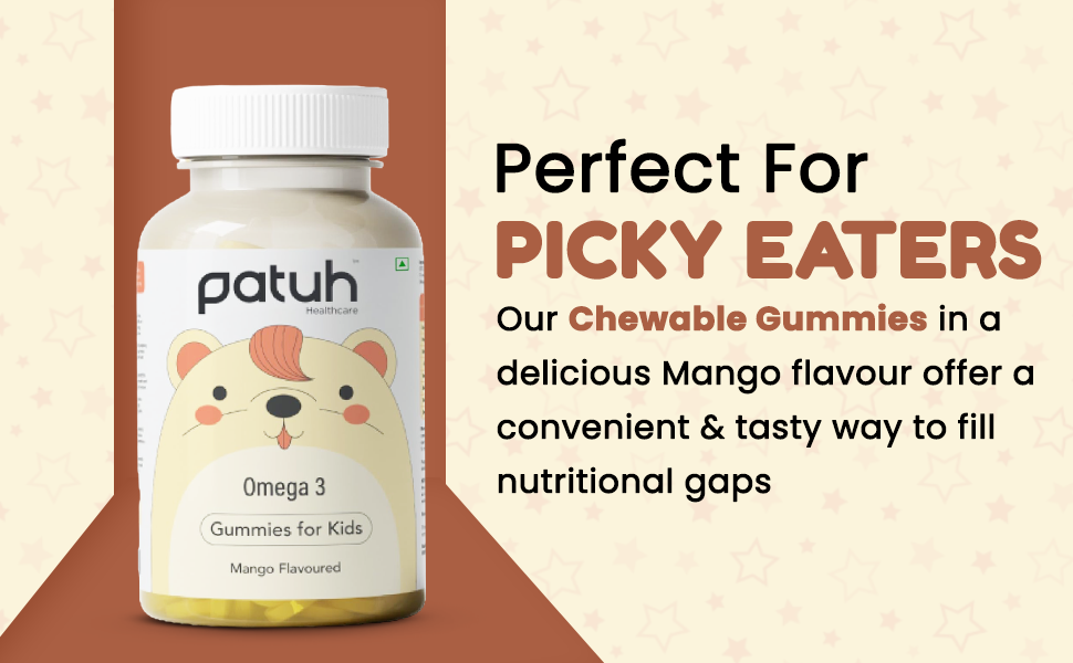 Junior Omega 3 Kids Gummies (4+ Years), Supports Brain Development, Memory, Focus & Immunity, DHA Omega 3 Supplement for Kids, 100% Veg (Natural Mango Flavour, 30 Gummies)