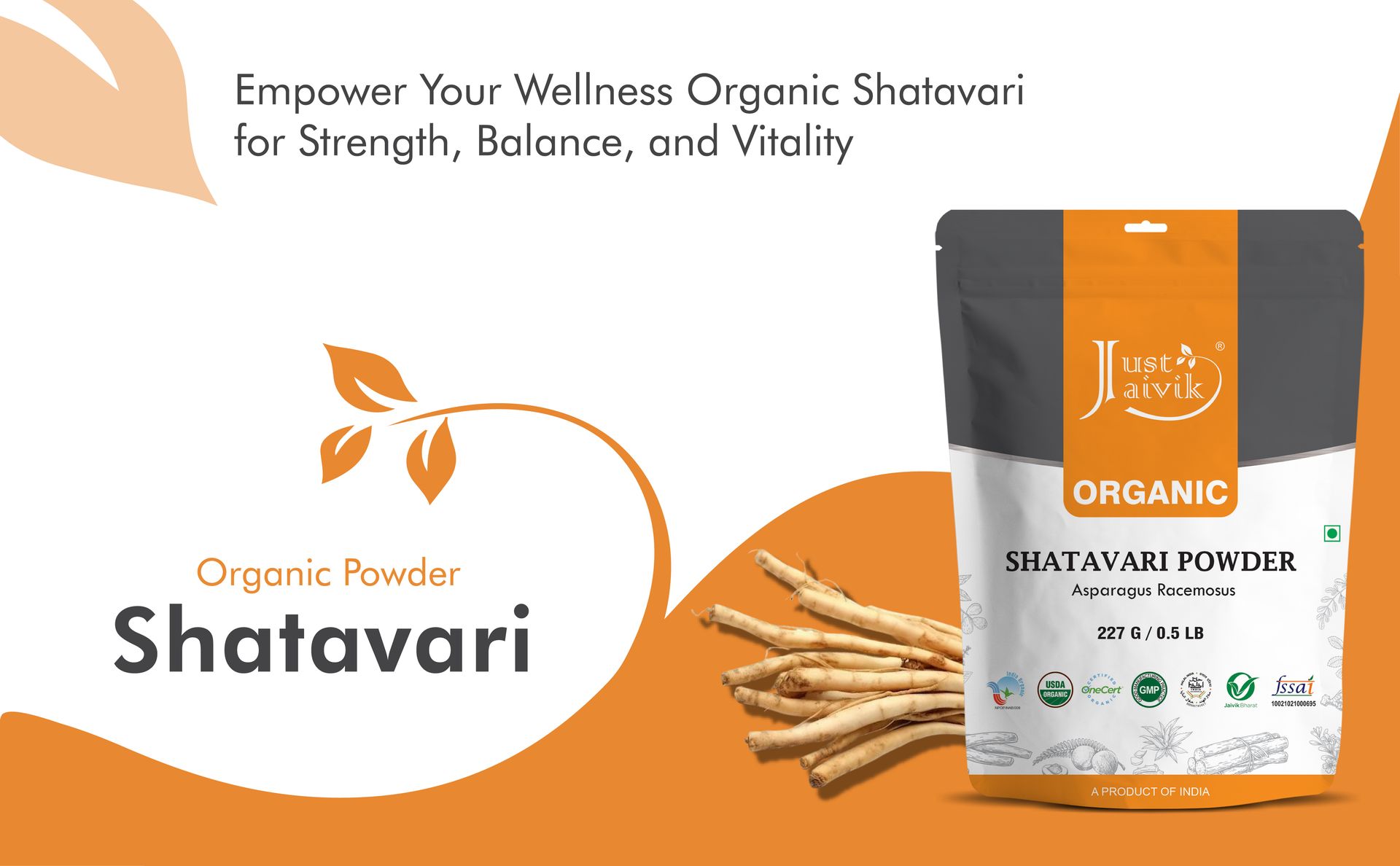 Just Jaivik Organic Shatavari Powder, 227G, Pack of 1