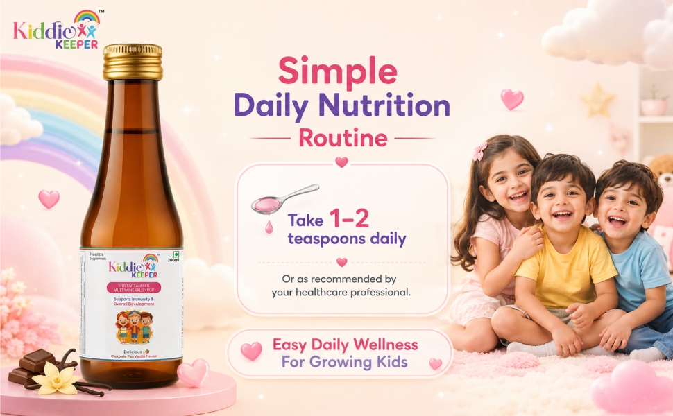 Multivitamin Syrup for Kids with Iron & Zinc (200ml) – Chocolate Vanilla Flavour | Daily Nutrition Support for Immunity & Growth Development | Gluten-Free Multimineral Health Syrup