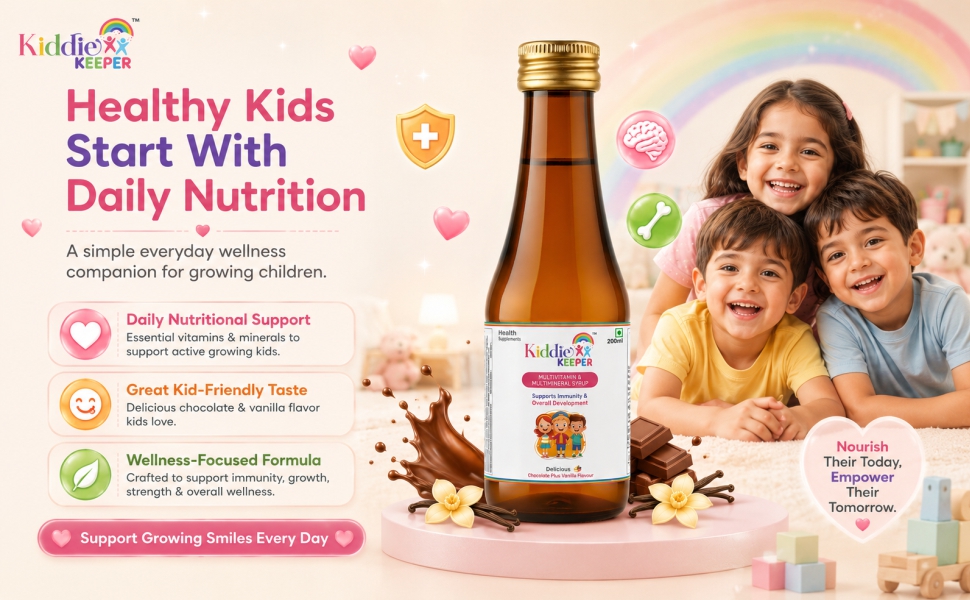 Multivitamin Syrup for Kids with Iron & Zinc (200ml) – Chocolate Vanilla Flavour | Daily Nutrition Support for Immunity & Growth Development | Gluten-Free Multimineral Health Syrup