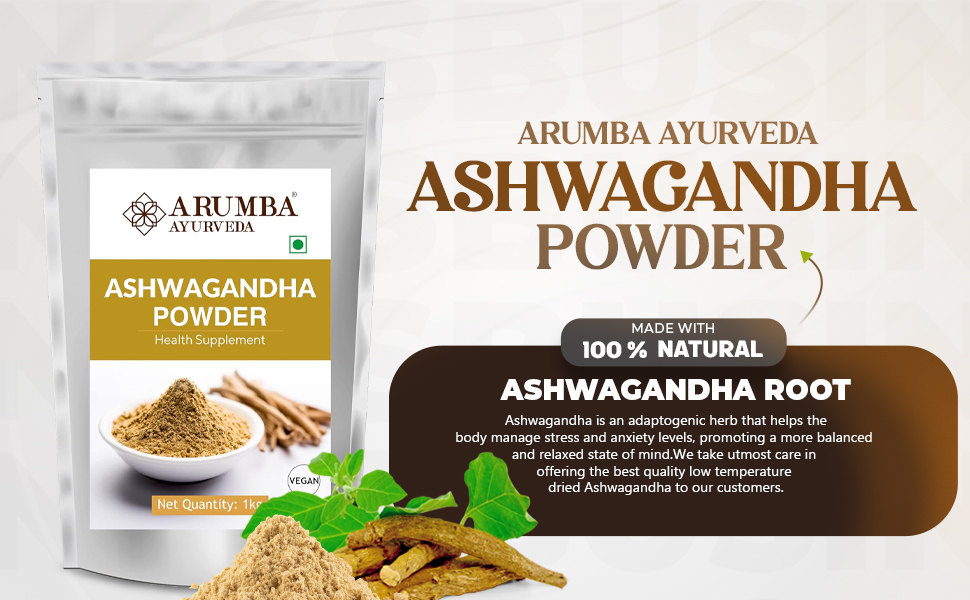 Ashwagandha Churna Powder 1Kg, Made with 100% Natural Ashwagandha Root, Withania Somnifera, Indian Ginseng For Stress Relief, Overall wellness support