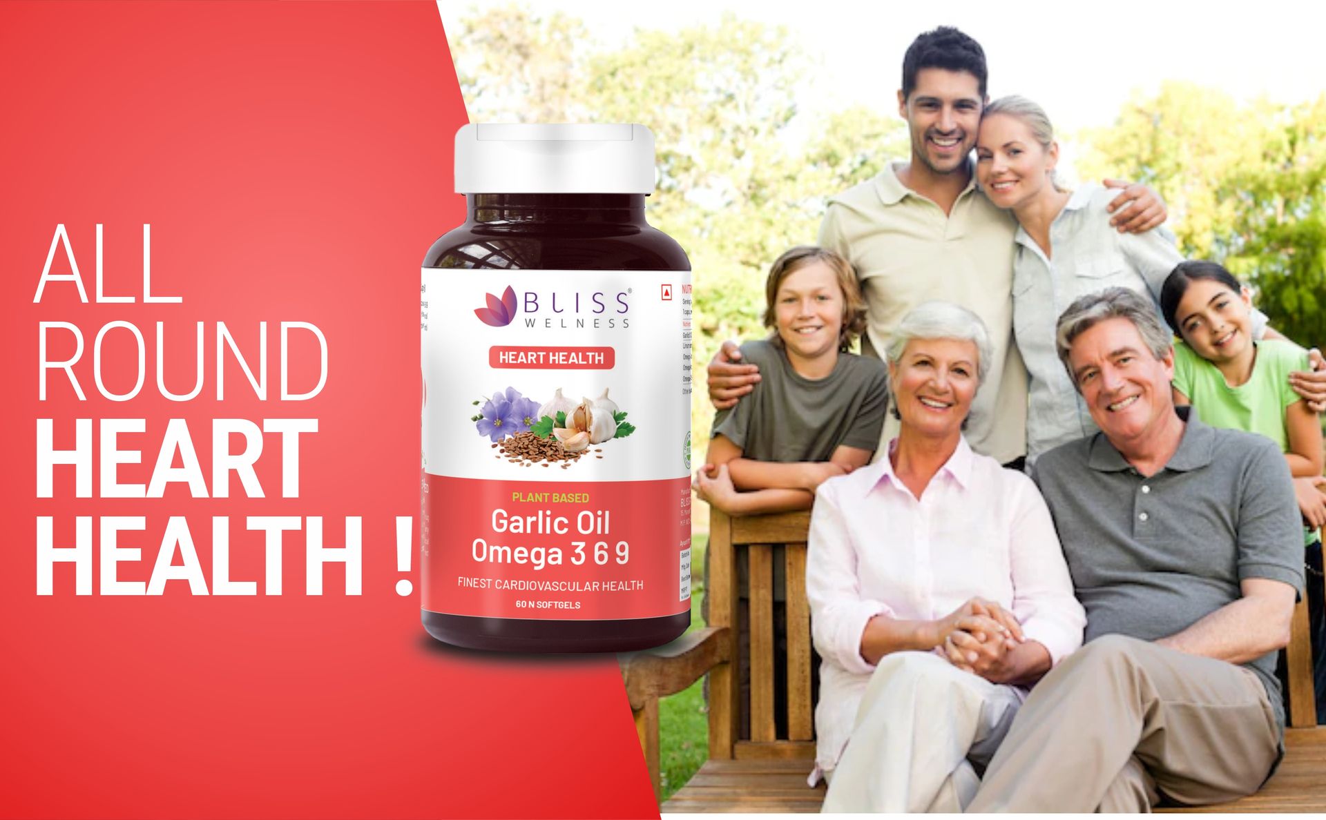 Bliss Welness Organic Garlic Oil + Omega 3 6 9 | Cholesterol & Lipid Profile Management Immunity Boost Heart Health Antioxidant | Cold Pressed Health Supplement - 60 Softgel Capsules