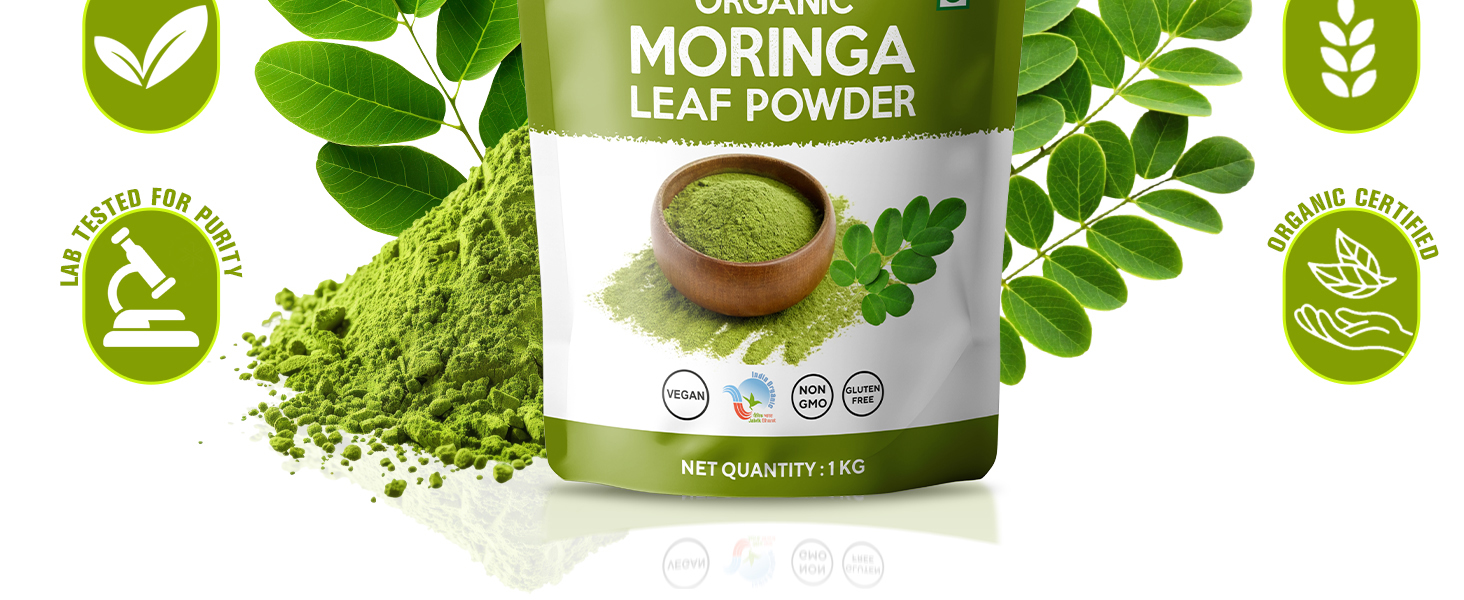 Grenera Organic Moringa Leaf Powder 1 kg, Drumstick Leaf Powder, Pure Shigru for Healthy Life, Organic Certified, No Chemicals or Preservatives