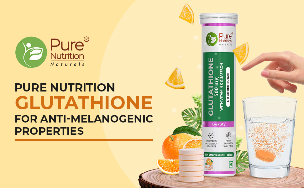 Pure Nutrition L-Glutathione Effervescent Tablets 600mg with Vitamin C | Glutathione Supplement | Antioxidant Support for Skin Health & Immune Support | Orange Flavour | 15 Effervescent Tablets