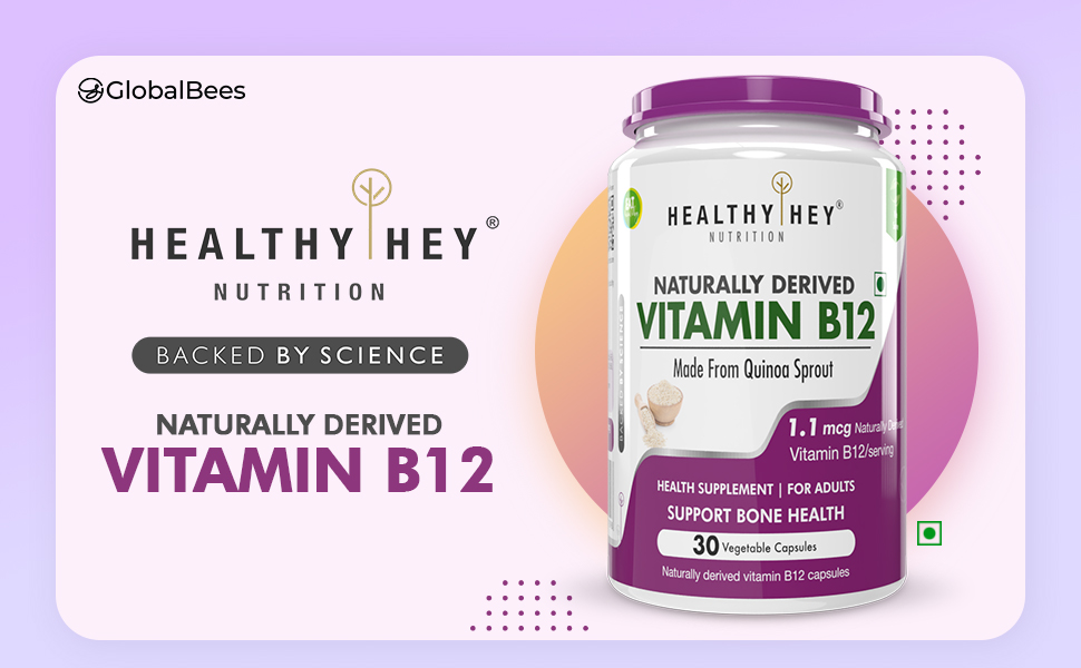 HealthyHey Nutrition 100% Natural Vitamin B12 - Support Immune Health | Non-Synthetic, No-Chemical | 30 Veg. Capsules