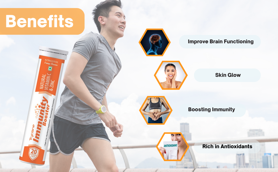 Trycone Natural Vitamin C From Amla Extract & Zinc -60 Effervescent Tablets – Antioxidant – Immunity Booster – Skin Care - Orange Flavour- Immunity Booster For Adults