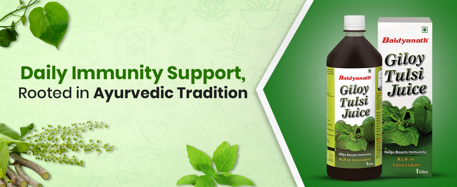 Baidyanath Ayurved Giloy Tulsi Herbal Juice - 1000ml | Helps Boost Immunity & Promotes Good Health | Supports Respiratory Wellness (Pack of 1)