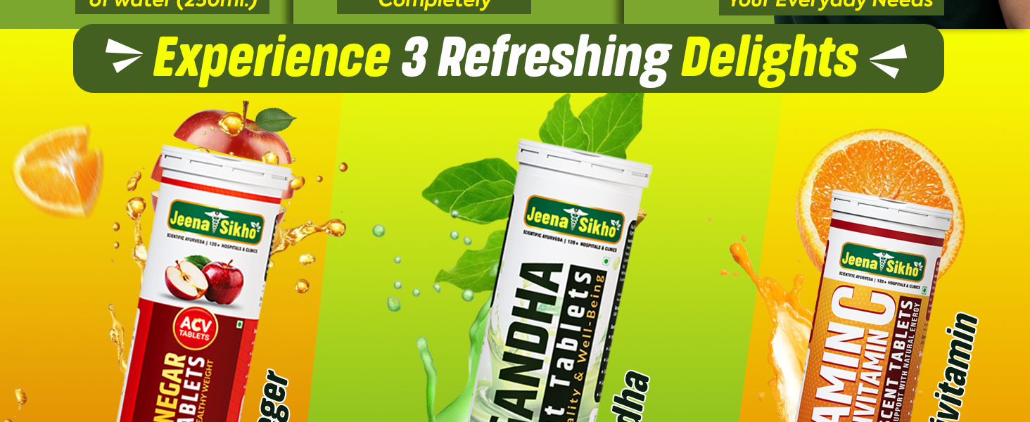 Jeena Sikho Ashwagandha Effervescent Tablets | Herbal Formula with Ashwagandha | Daily Wellness Support | 20 Tablets