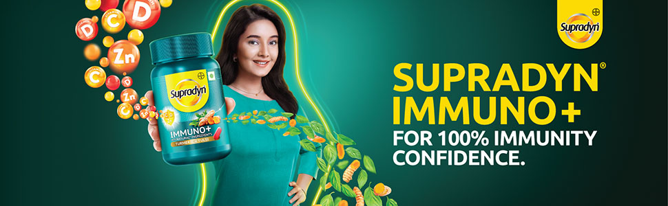 Supradyn Immuno +, Multivitamin, Natural immunity booster with Vit C, Vit D, Zinc, Unique blend of Tulsi, Turmeric, Shatavari & Ashoka (60 Tabs)