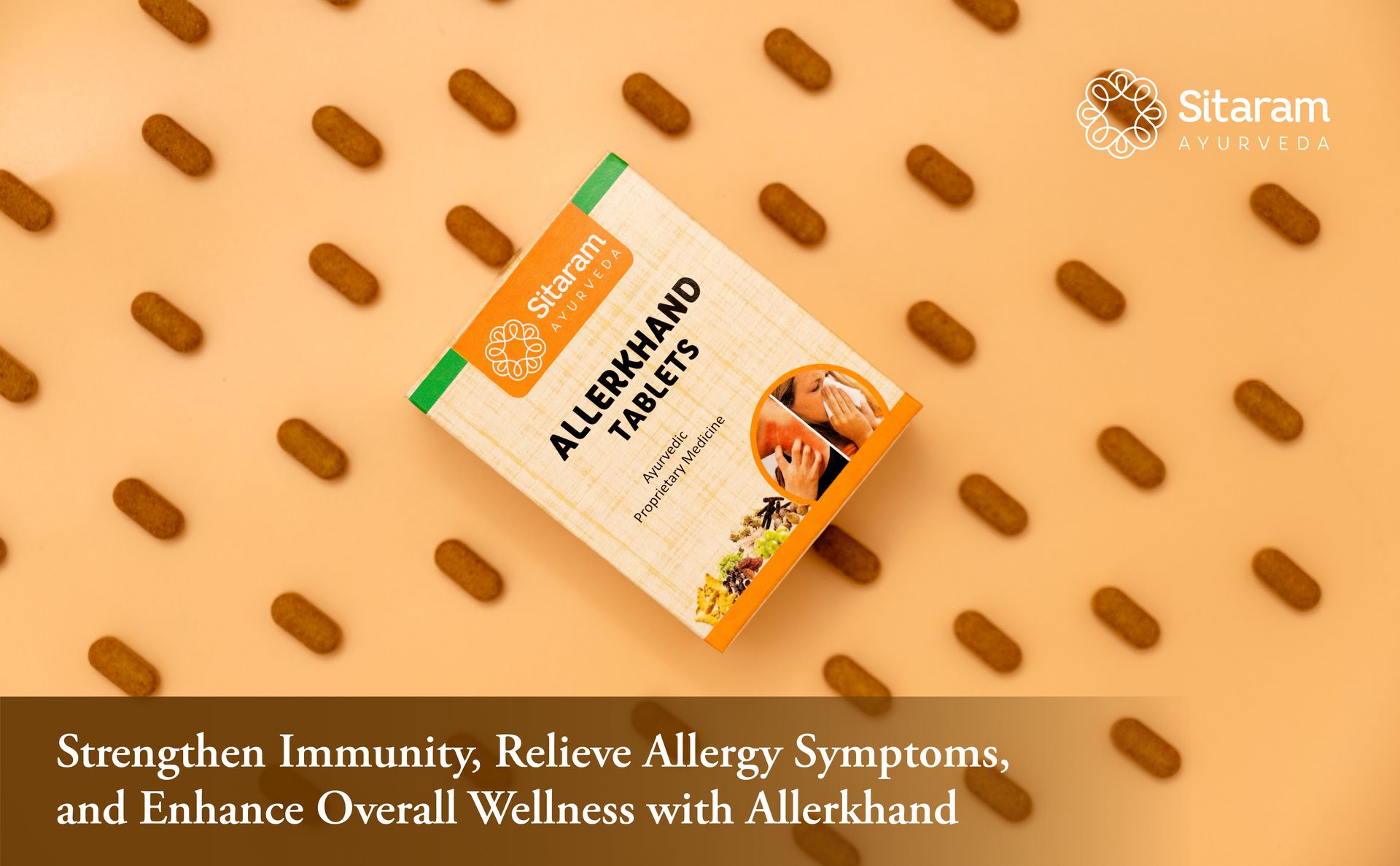 Sitaram Ayurveda Allerkhand Herbal Ayurvedic Tablet 100Nos (Pack of 2) | Kerala Ayurvedic Immunity Booster for Adults & Children with Anti-inflammatory & Antihistaminic Action of Turmeric Curcumin.