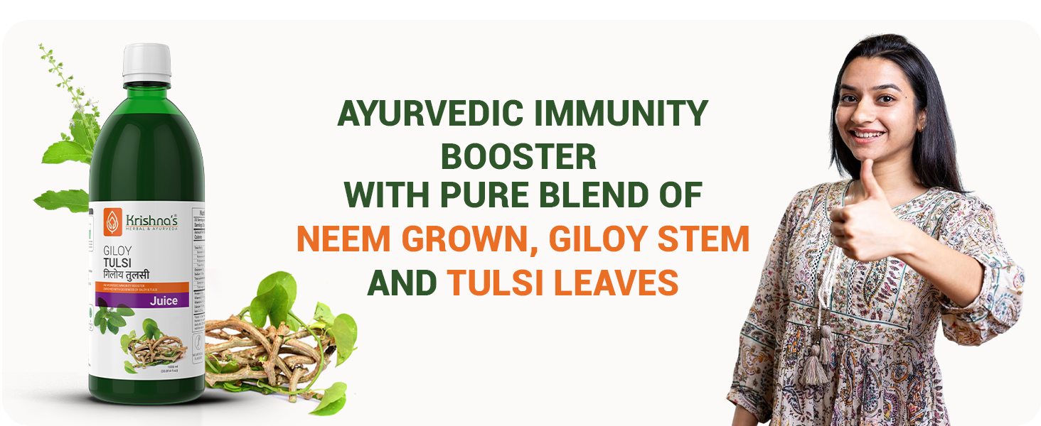 Krishna's Giloy Tulsi Juice, Enriched With Goodness of Giloy & Tulsi, No Artificial Colors or Flavours & Gluten Free - 1000 ml (Pack of 1)