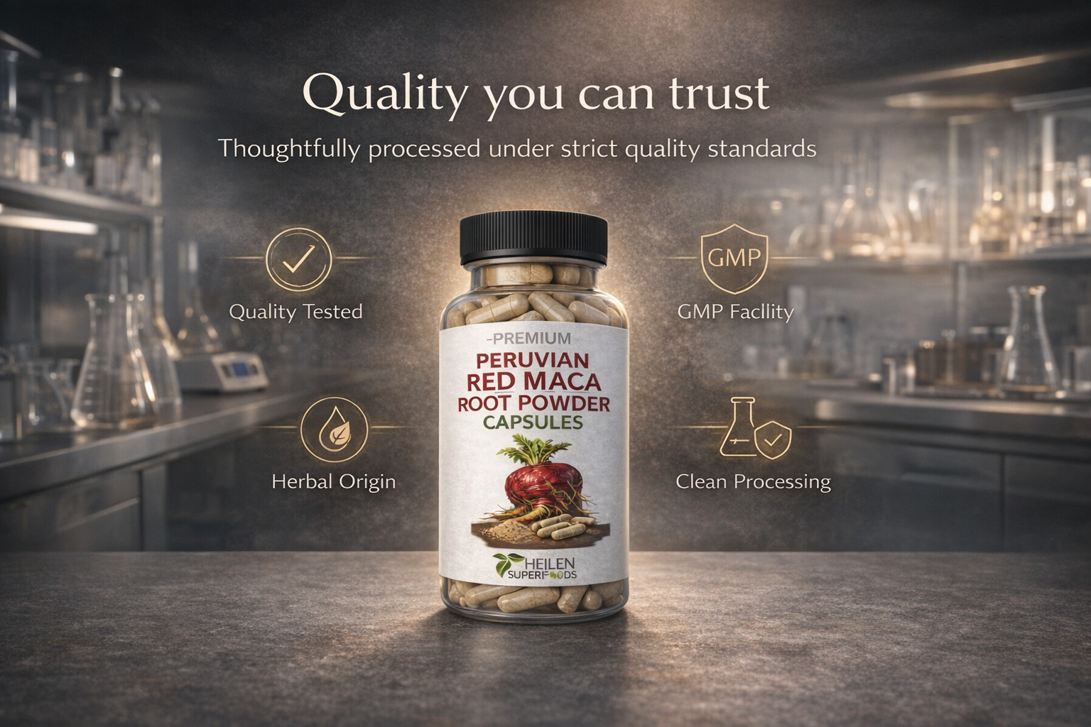 Heilen Biopharm Premium Peruvian Red Maca Root Capsules – 500 mg x 180 – Pack of 1 – Energy, Hormonal Balance & Vitality Booster for Men & Women