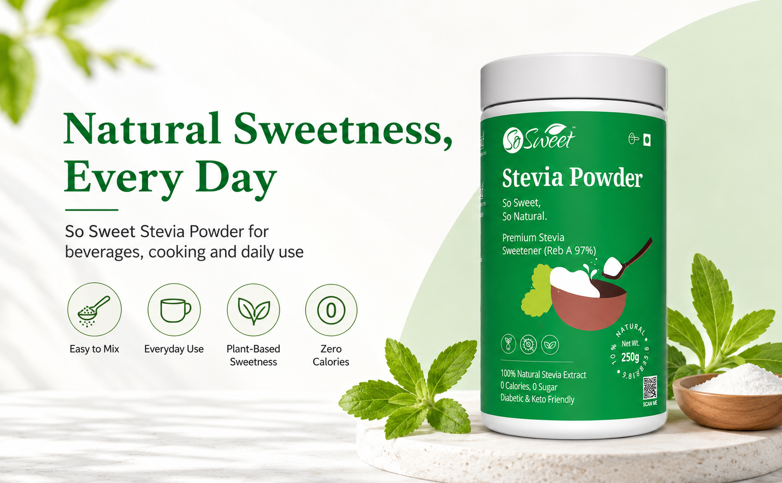 So Sweet Stevia Powder 250g | Sugar Free Sweetener | Sugar Substitute