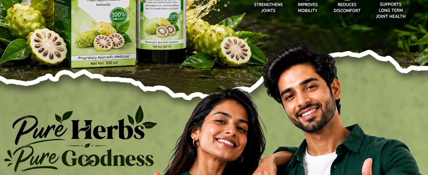 Sarab Herbs Noni Juice | Joint Pain Relief with Noni, Nirgundi & Dashmool | Helps with Joint Mobility, Flexibility & Daily Comfort | Rich in Antioxidants, Boosts Energy, Builds Immunity, Natural Detoxifier, | Supports Diabetes Care, Digestion, Immunity & Skin Health, 500ml