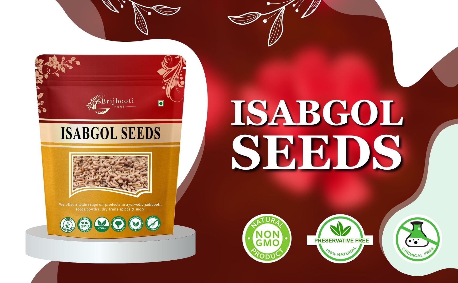 Brijbooti Isabgol Beej 100 Gram - Psyllium Seeds - Edible Isabgol Seeds - Plantago Ovata | FSSAI, GMP, ISO Certified