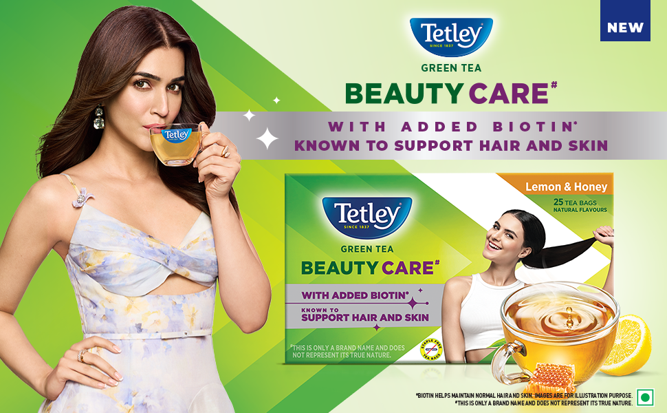 Tetley Green Tea Beauty Care, With Added Biotin, Supports Hair and Skin, 0 Calories, Natural Lemon and Honey Flavors, 25 Sachets (1.7 g each)
