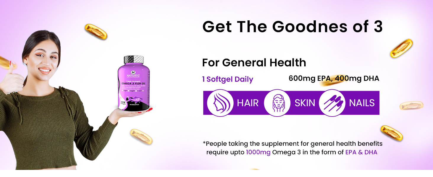Naturyz Triple Strength Omega 3 Fish Oil with Highest Strength 2450 mg Omega 3-6-9 Per Serving(EPA 1200mg DHA 800mg)Capsule For Men & Women(Mercury Free, Preservatives Free, Anti Reflux 120 Softgels)