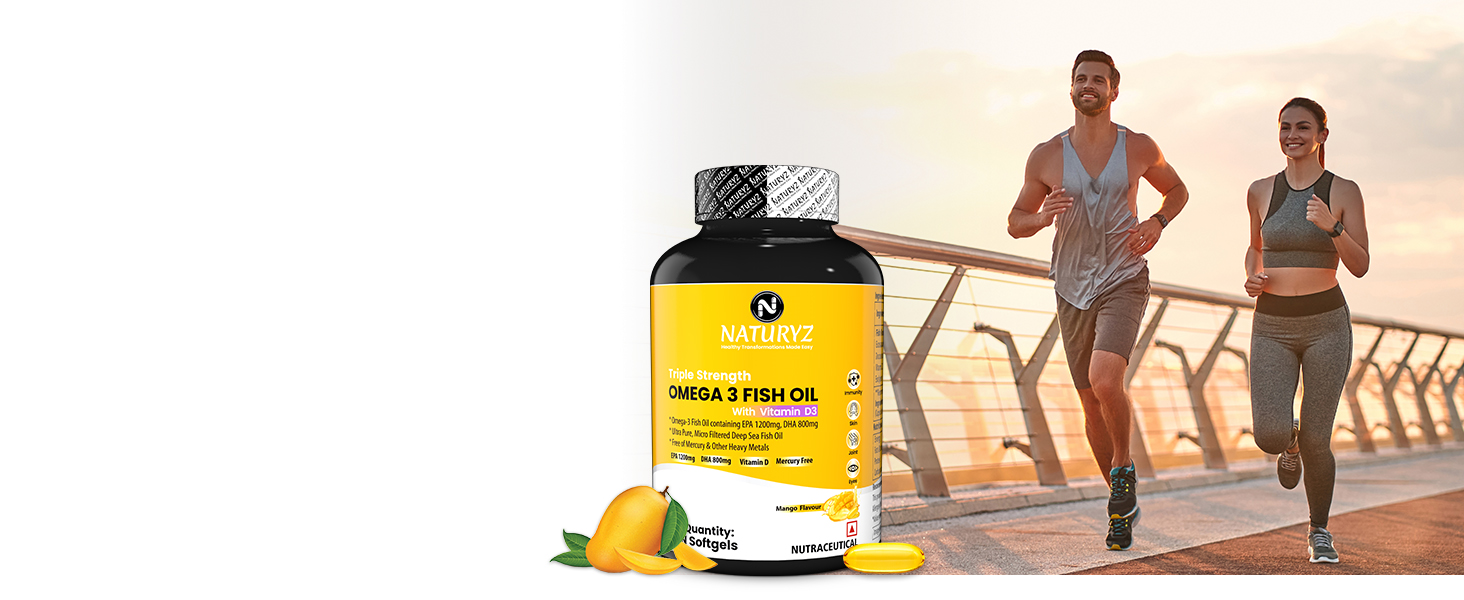 Naturyz Triple Strength Omega 3 Fish Oil with Highest Strength 2450 mg Omega 3-6-9 Per Serving(EPA 1200mg DHA 800mg)Capsule For Men & Women(Mercury Free, Preservatives Free, Anti Reflux 120 Softgels)