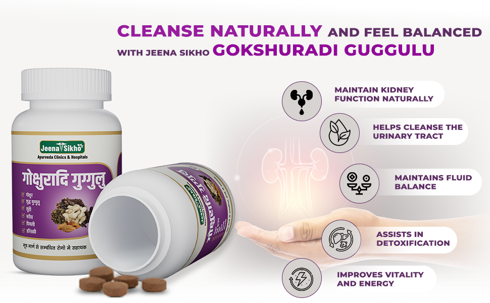 Jeena Sikho Gokshuradi Guggulu | Ayurvedic Kidney Tablets| For Natural Kidney Detox & Fluid Balance | Kidney & Bladder Cleanse Detox | Plant-Based Kidney Supplement, 60 Veg Tablets