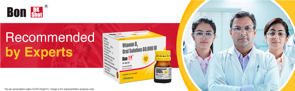 Bon DK Shot Sugarfree Vitamin D3 Oral Solution (4 Shots of 5ml each) |Sugar Free Shot with Pineapple Flavour