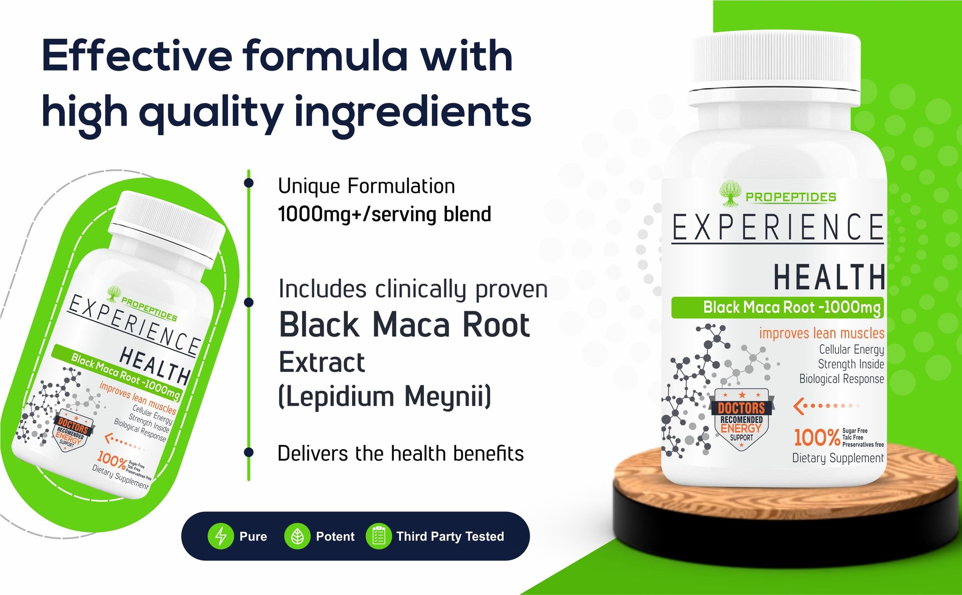Maca Root Powder Extract 1000mg Black Peruvian (98% Maca Root) Standardized, and Gelatinized, As dietary Supplement 60 Tablets