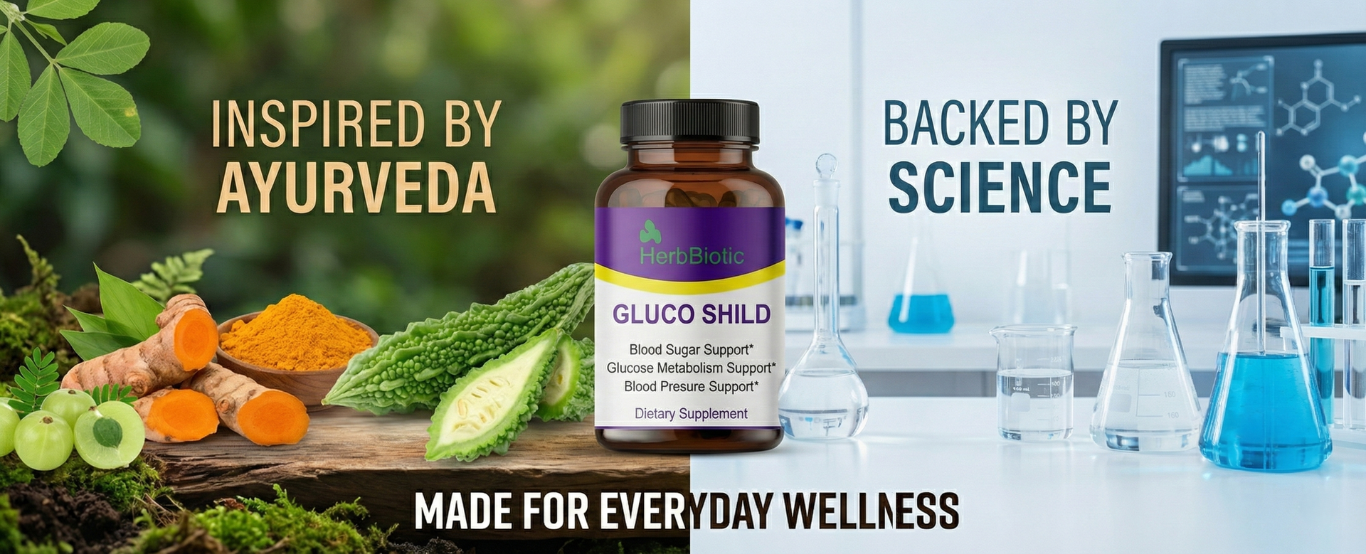 Gluco Shild Blood Sugar Support | Ayurvedic Herbal Supplement for Glucose Metabolism, Insulin Balance & Heart Health | With Gudmar, Karela, Amla, Neem – 60 Veg Capsules | gluco shield herb biotic