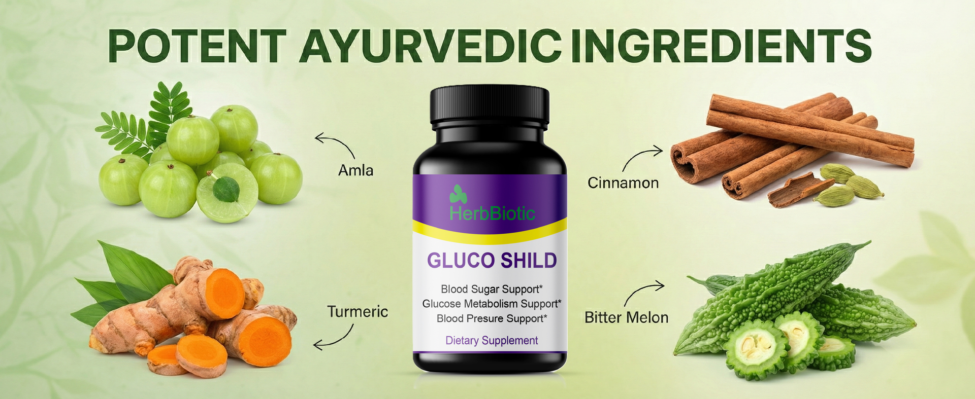 Gluco Shild Blood Sugar Support | Ayurvedic Herbal Supplement for Glucose Metabolism, Insulin Balance & Heart Health | With Gudmar, Karela, Amla, Neem – 60 Veg Capsules | gluco shield herb biotic