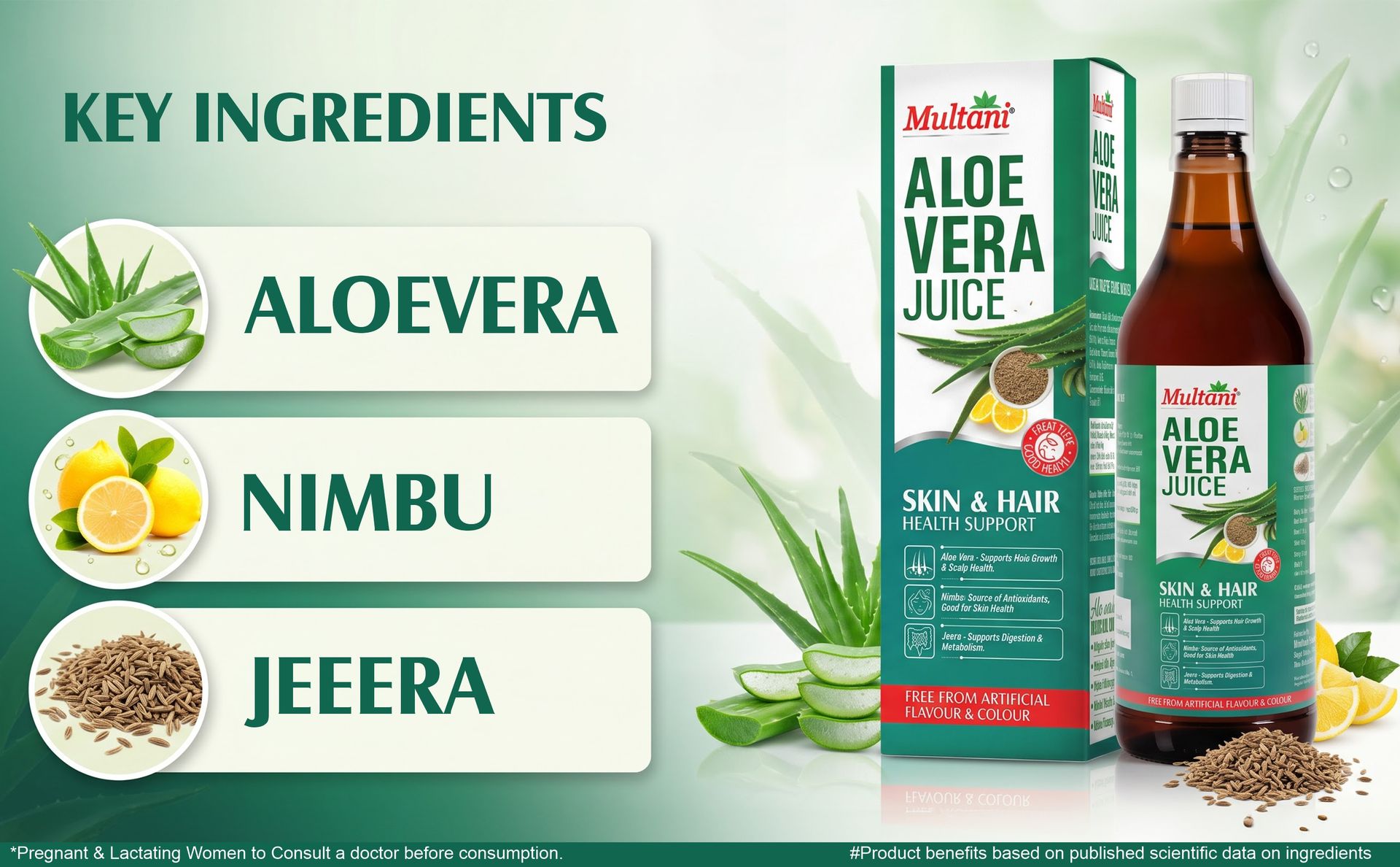 Multani Aloe Vera Juice 1L – Organic Aloe Vera Juice with Nimbu & Jeera | Digestive Health, Immunity Support & Detox Drink | Natural Wellness Supplement | No Artificial Colours & Flavours
