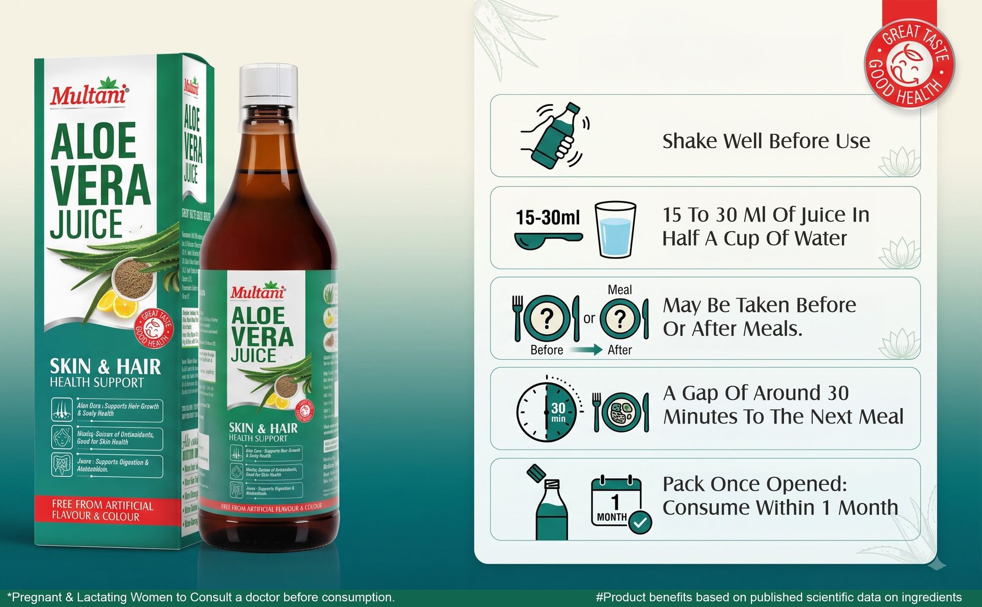 Multani Aloe Vera Juice 1L – Organic Aloe Vera Juice with Nimbu & Jeera | Digestive Health, Immunity Support & Detox Drink | Natural Wellness Supplement | No Artificial Colours & Flavours