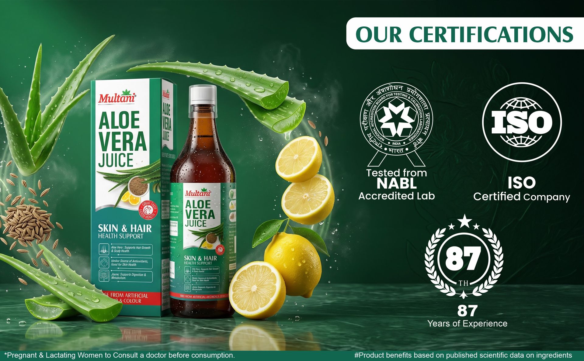 Multani Aloe Vera Juice 1L – Organic Aloe Vera Juice with Nimbu & Jeera | Digestive Health, Immunity Support & Detox Drink | Natural Wellness Supplement | No Artificial Colours & Flavours