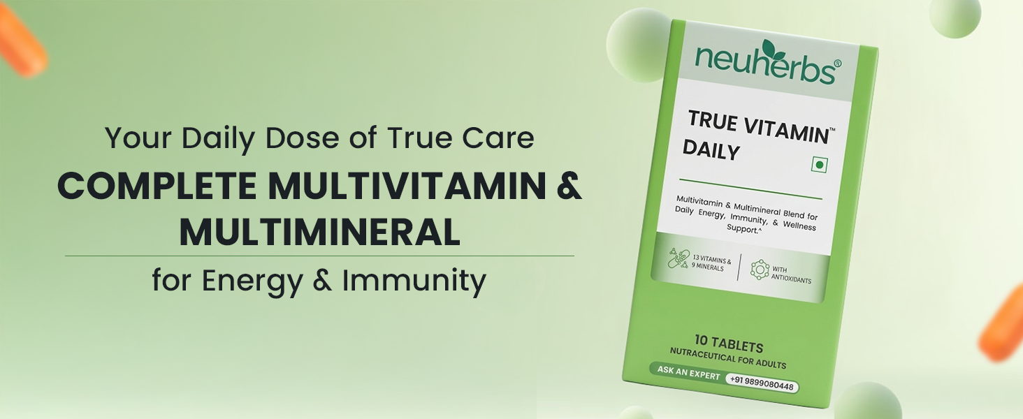 Neuherbs Daily Multivitamin 10 Tablets | True Vitamin for Men & Women with Vitamin C, B12, D, Magnesium, Iron & Zinc | Supports Energy, Stamina & Immunity