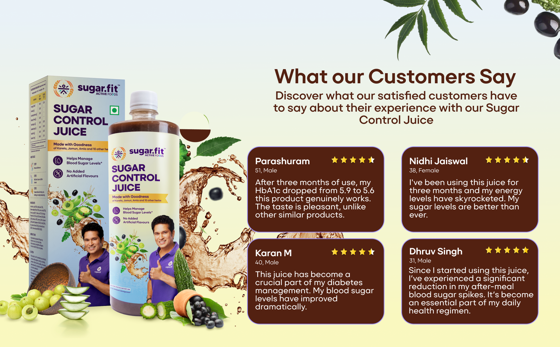 Sugar.fit | Active foods Sugar Control Juice 1 L | Diabetic Care | Neem Karela Jamun Juice, made with 13 natural herbs | Helps manage weight, cholesterol, blood sugar, no added sugar (Pack of 4)