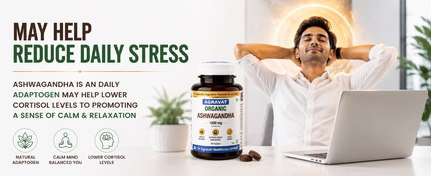 Dr Agravat Organic Ashwagandha 1000mg | Clinically Proven | 60 Veg Tab