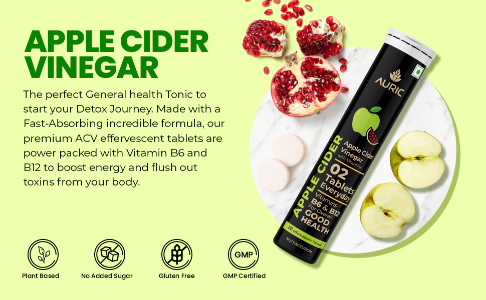 Auric Apple Cider Vinegar | 60 Acv Tablets With Vitamin B6 & B12 | Weight Loss & Metabolism Benefits | Supports Digestion, Bloating Relief & Gut Health For Men And Women