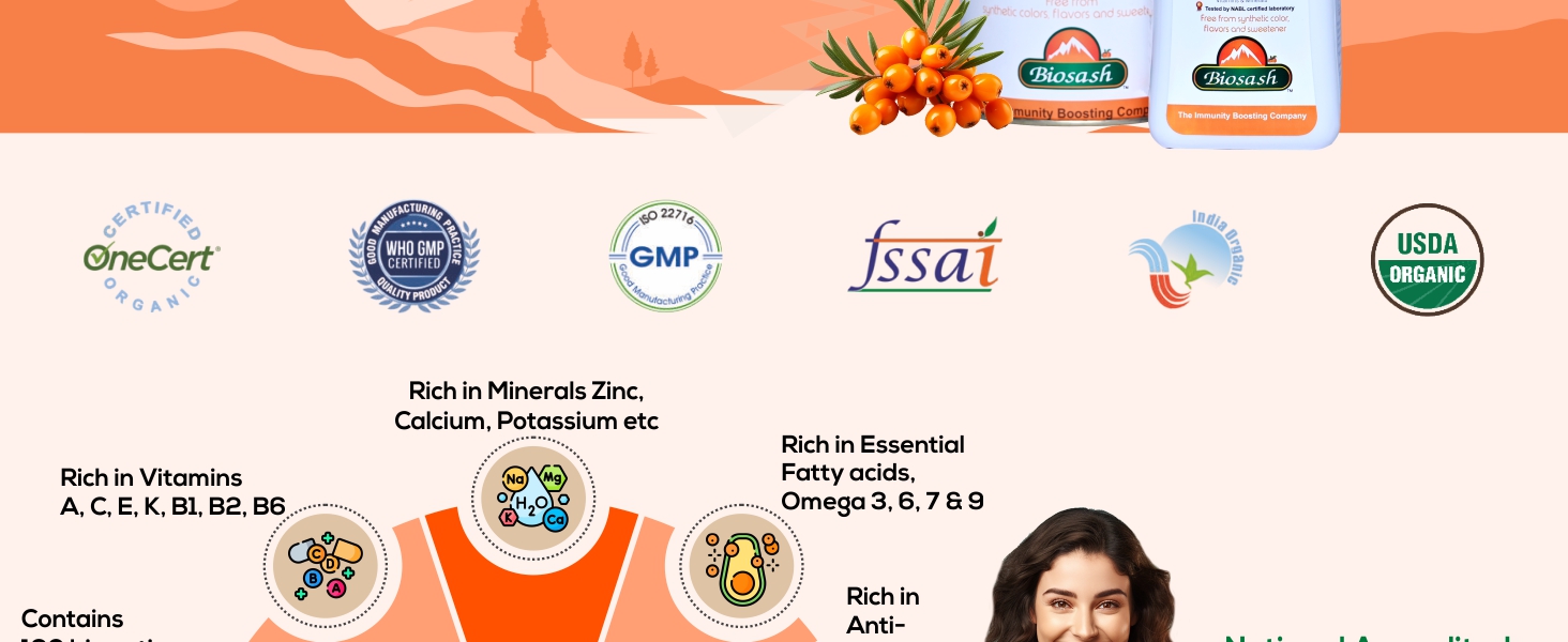 Biosash Himalayan Sea Buckthorn Pulp Concentrate 750ml | Cold-Pressed | Natural Vitamin C, Rich in Omega 3, 6, 7, 9 |Antioxidants | Immunity |Skin Glow | Gut Health Support | Herbal SeaBuckthorn Juice | Makes 150 Glasses | No Added Sugar | Organic Himalayan Berries Certified