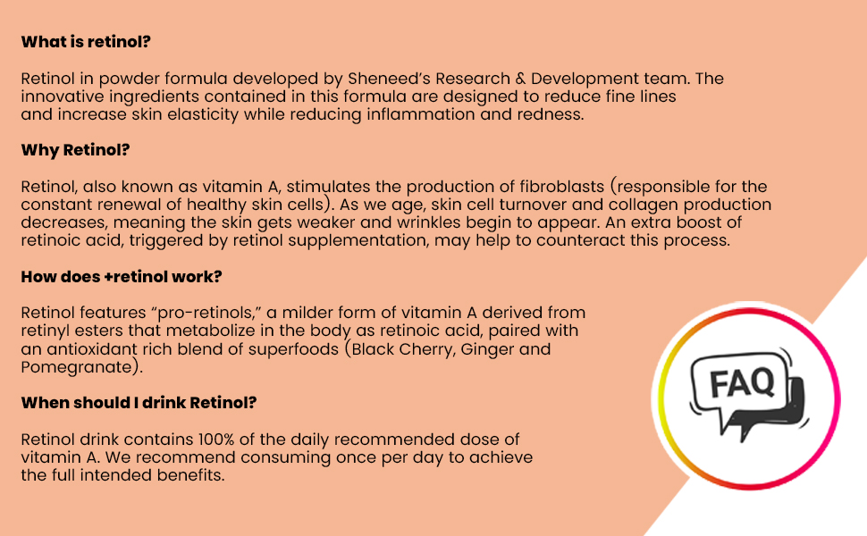 Sheneed Retinol activated anti-aging drink with Pure Vitamin A & C, reduces wrinkles- Vegan- 10g X15 Sachets